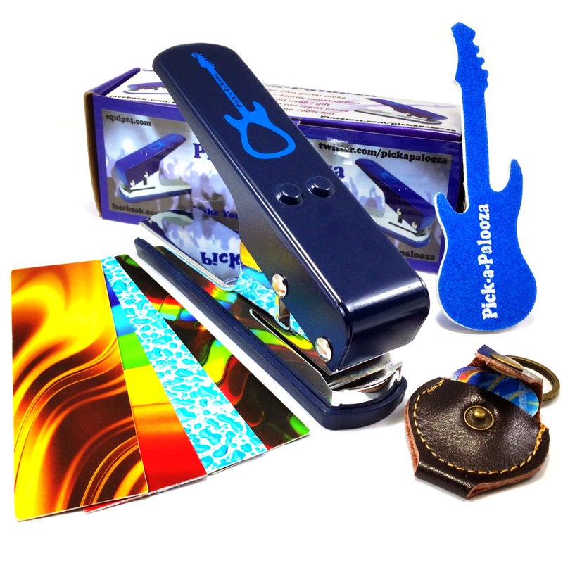 Pick-a-Palooza DIY Guitar Pick Punch - The Premium Guitar Pick Maker and a Leather Key Chain Pick Holder - Gift Pack - Blue - Image 4